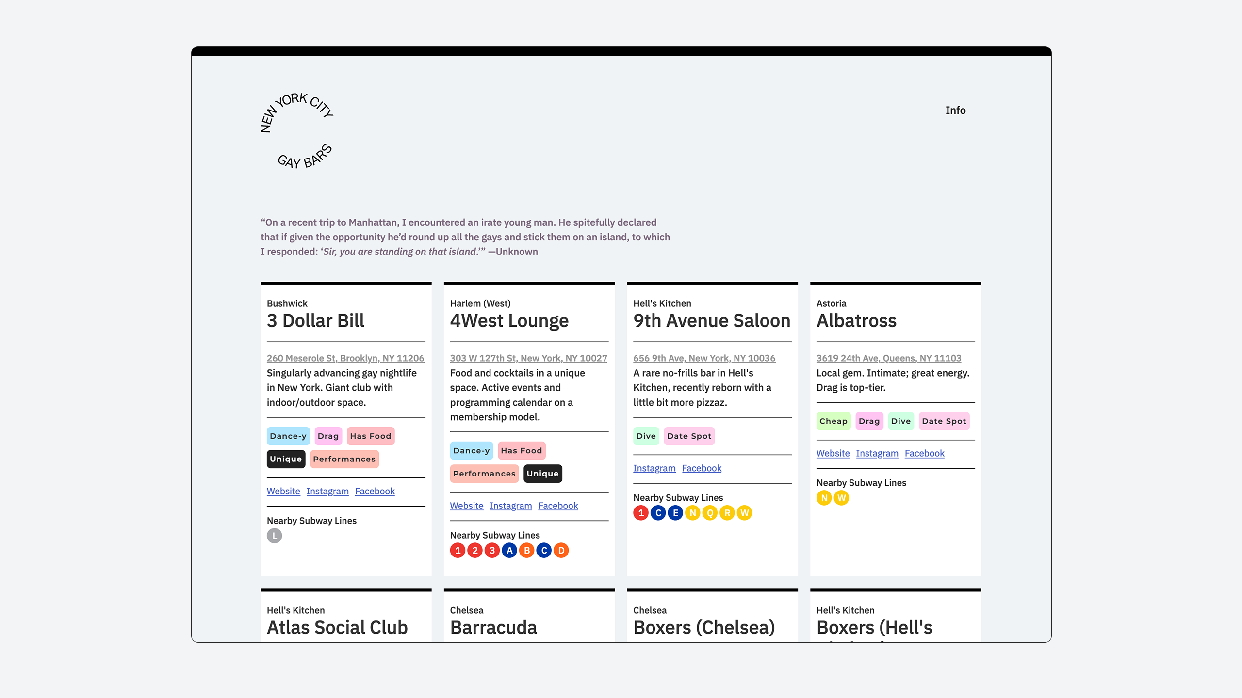 Image of the Gay Bars NYC home page. 